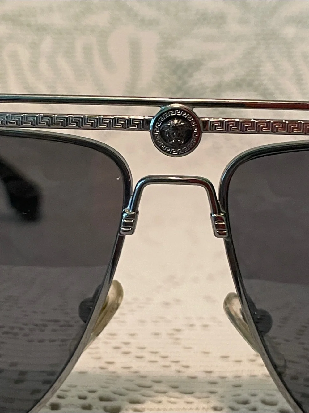 Versace Silver Frame Sunglasses with Dark Gray Lenses